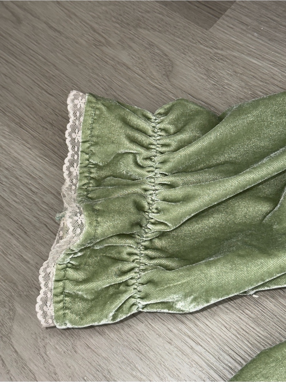 Free People Sage Green Velvet Blouse with Lace Trim - Picture 9 of 16